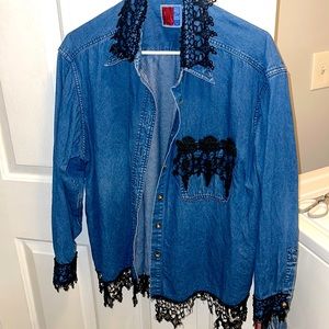 Sun Belt denim jacket with black lace